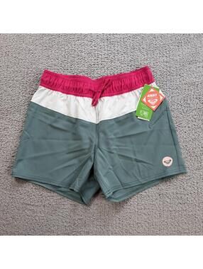Roxy Womens XS Board Shorts Pink Green Colorblock 4 Way Stretch Swim Shorts NWT